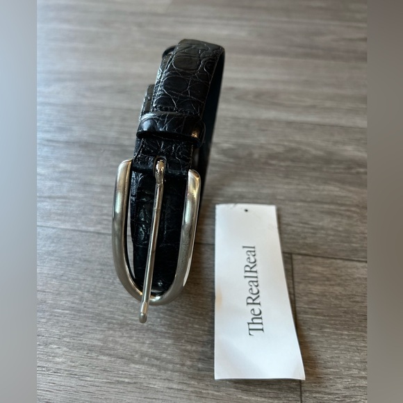 Vintage Ibel Genuine Leather Made in Italy Black Belt Silver Hardware S Luxury - Picture 1 of 13